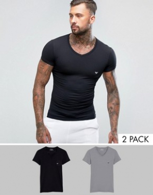 Emporio Armani 2 Pack Stretch Cotton V-Neck T-Shirt In Muscle Fit