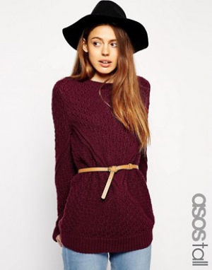 ASOS TALL Jumper In Cable Knit With Belt