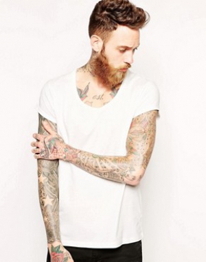 ASOS T-Shirt With Bound Scoop Neck And Roll Sleeve