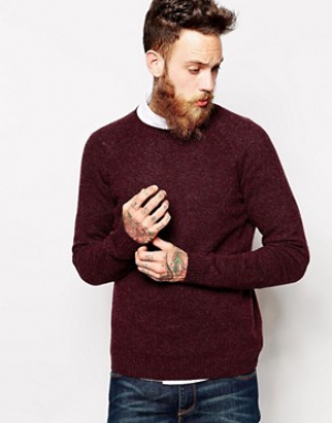 ASOS Lambswool Rich Crew Neck Jumper in Burgundy