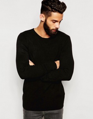 ASOS Muscle Fit Ribbed Jumper in Black