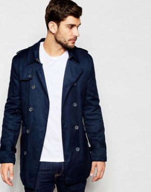 ASOS Trench Coat With Belt In Navy