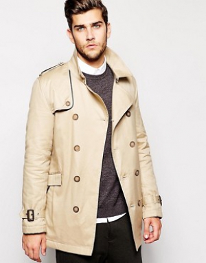 ASOS Trench Coat With Belt In Stone