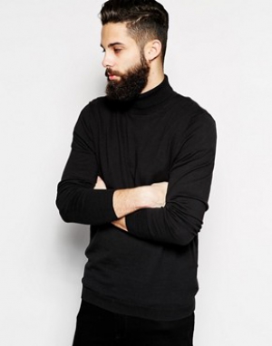 ASOS Roll Neck Jumper in Black Cotton