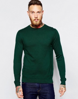 ASOS Crew Neck Jumper in Green Cotton