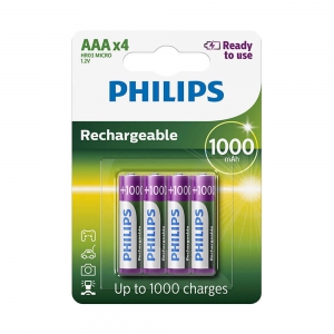 Philips AAA HR03 Pre charged Ready to Use NiMH Rechargeable Batteries 1000mAh - 4 Pack