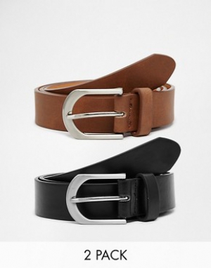 ASOS Smart Belt In Black And Tan Faux Leather 2 Pack SAVE 19%