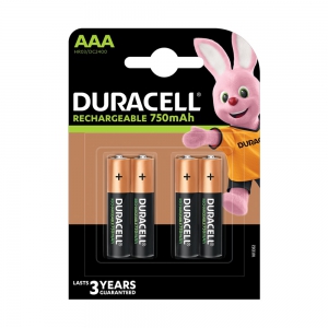 Duracell AAA Rechargeable Batteries NiMH Recharge Plus Stay Charged 750mAh - 4 Pack