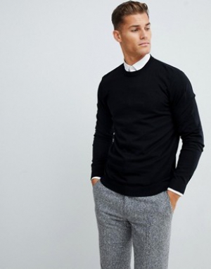 ASOS Crew Neck Jumper In Black Cotton