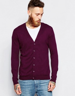 ASOS Cardigan In Burgundy Cotton