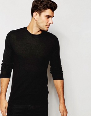 ASOS Merino Wool Crew Neck Jumper in Black