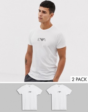 Emporio Armani Crew Neck 2 Pack T-Shirt With Chest Logo In Stretch Cotton Muscle Fit